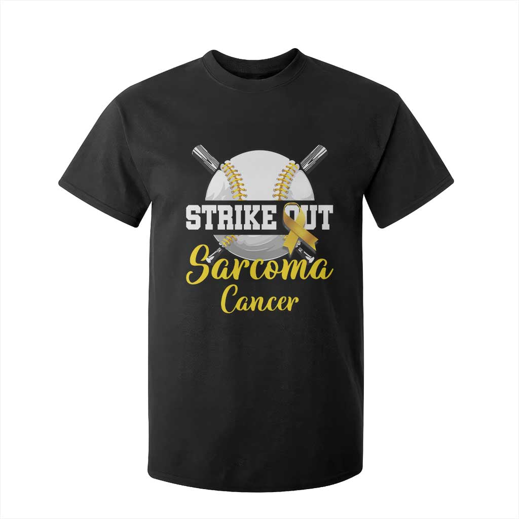 Strike Out Sarcoma Cancer T Shirt For Kid Baseball Fight Support Yellow Ribbon