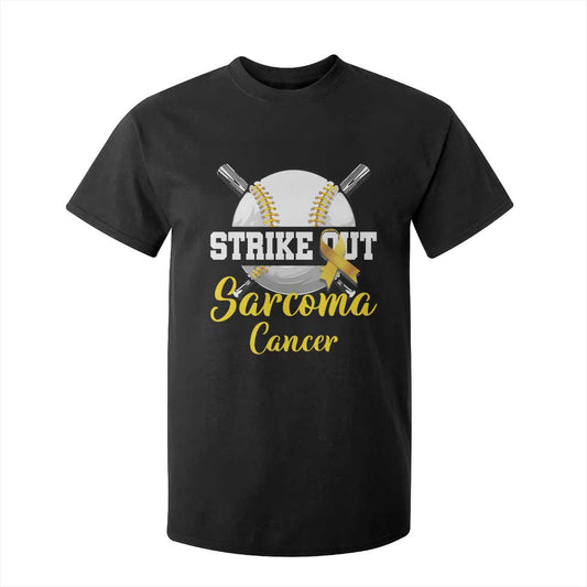 Strike Out Sarcoma Cancer T Shirt For Kid Baseball Fight Support Yellow Ribbon