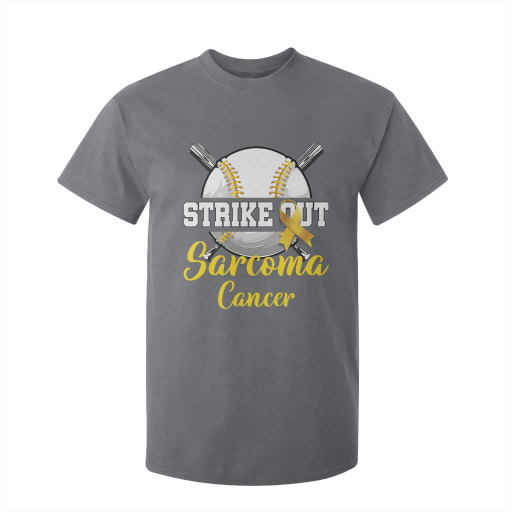 Strike Out Sarcoma Cancer T Shirt For Kid Baseball Fight Support Yellow Ribbon