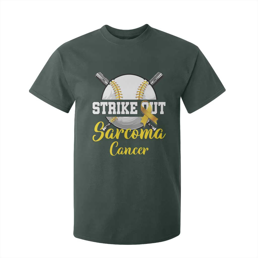 Strike Out Sarcoma Cancer T Shirt For Kid Baseball Fight Support Yellow Ribbon