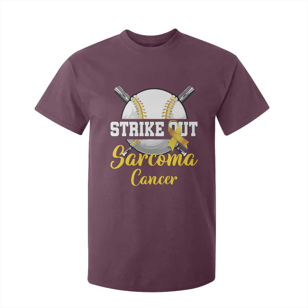 Strike Out Sarcoma Cancer T Shirt For Kid Baseball Fight Support Yellow Ribbon