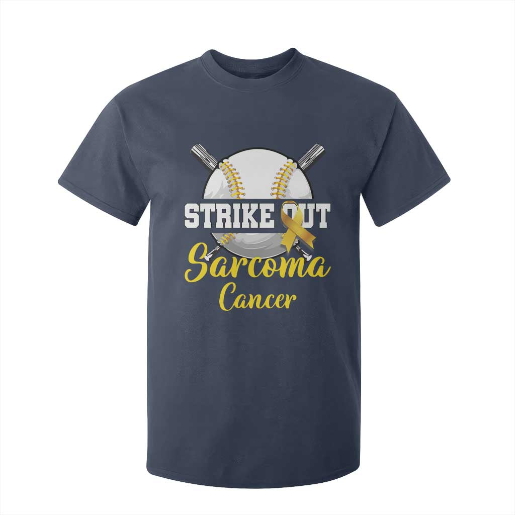 Strike Out Sarcoma Cancer T Shirt For Kid Baseball Fight Support Yellow Ribbon