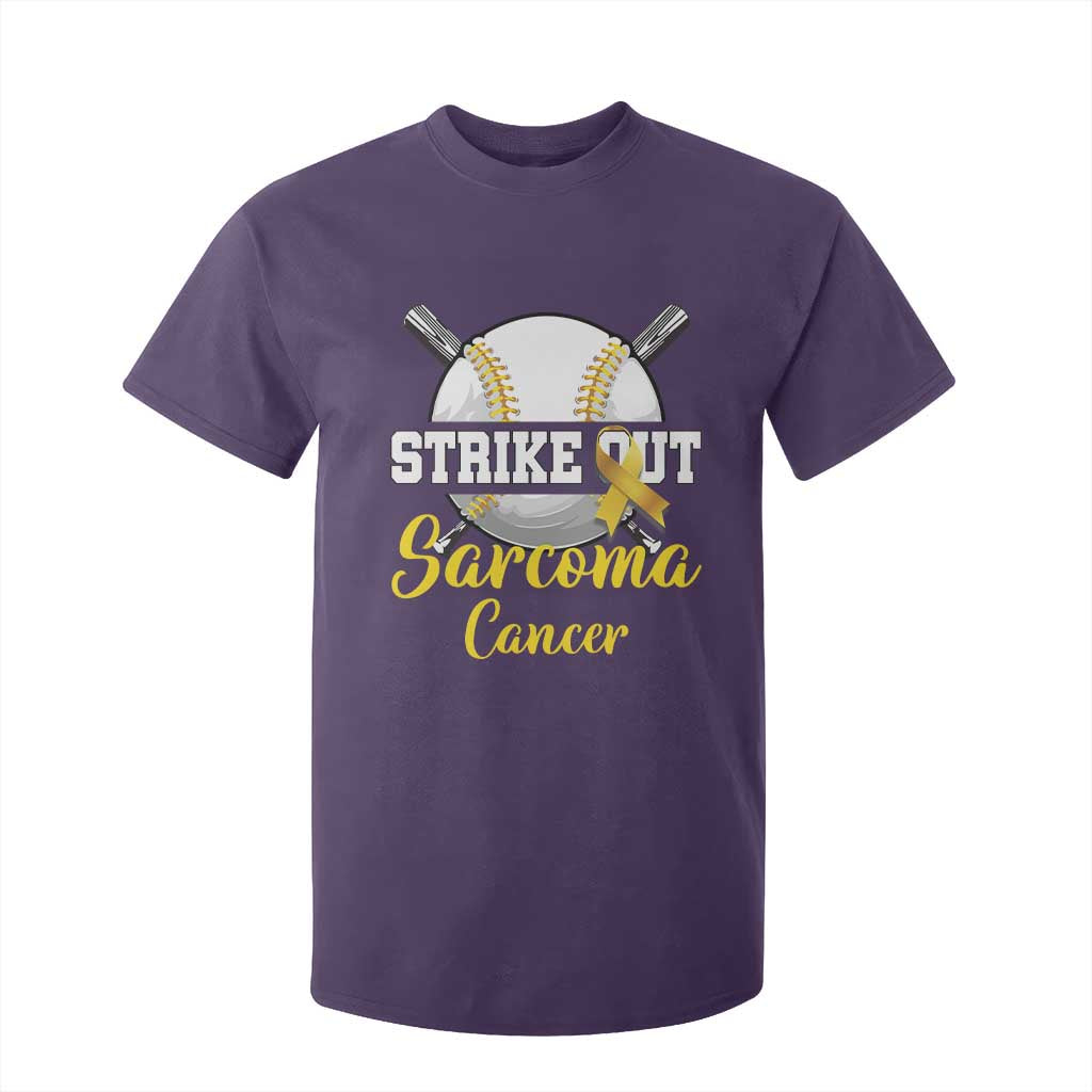 Strike Out Sarcoma Cancer T Shirt For Kid Baseball Fight Support Yellow Ribbon