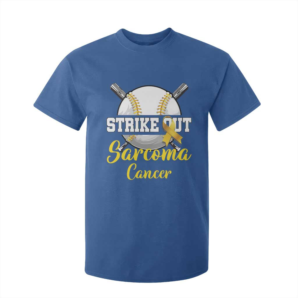 Strike Out Sarcoma Cancer T Shirt For Kid Baseball Fight Support Yellow Ribbon