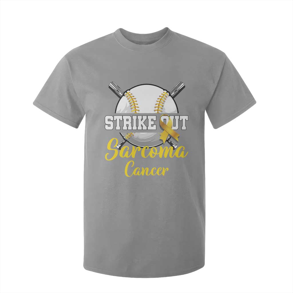 Strike Out Sarcoma Cancer T Shirt For Kid Baseball Fight Support Yellow Ribbon