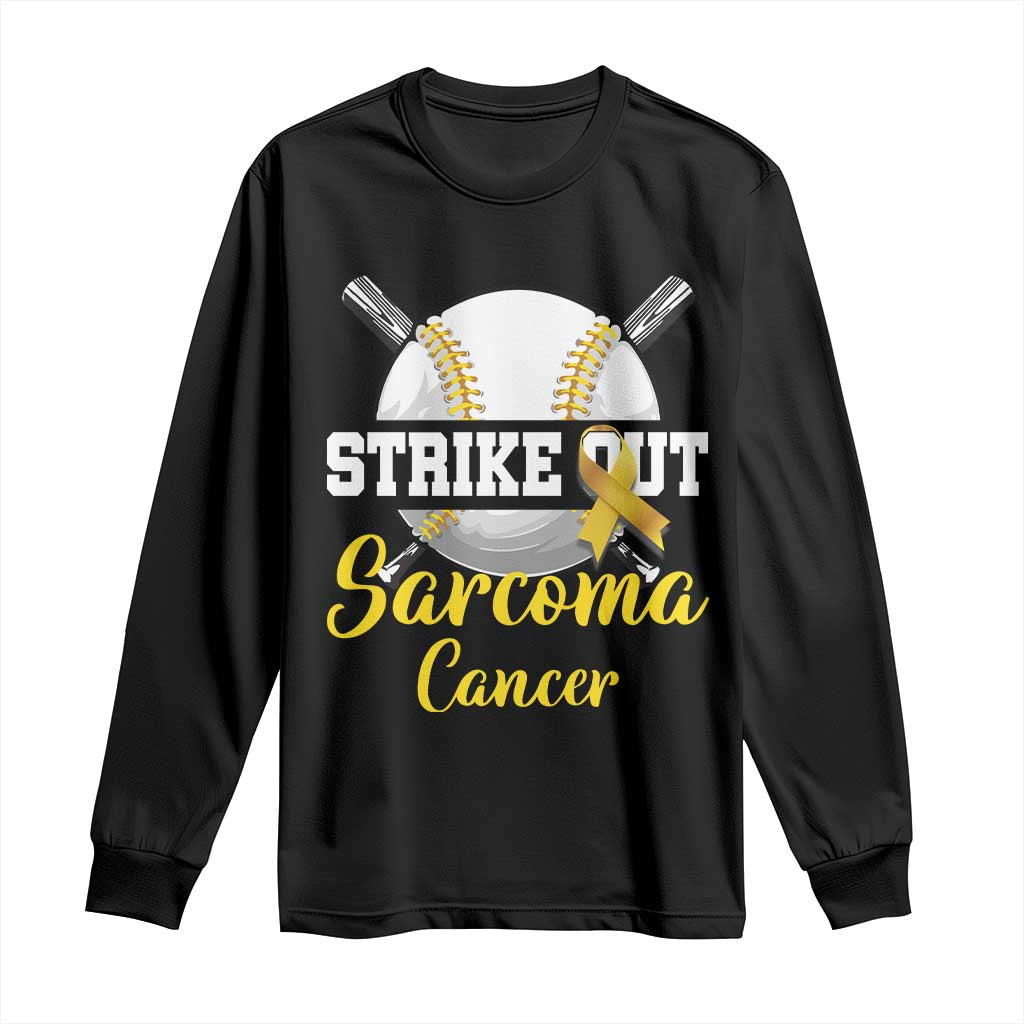 Strike Out Sarcoma Cancer Long Sleeve Shirt Baseball Fight Support Yellow Ribbon