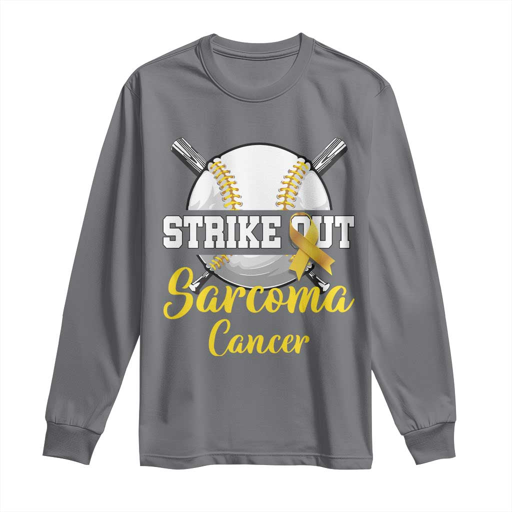 Strike Out Sarcoma Cancer Long Sleeve Shirt Baseball Fight Support Yellow Ribbon