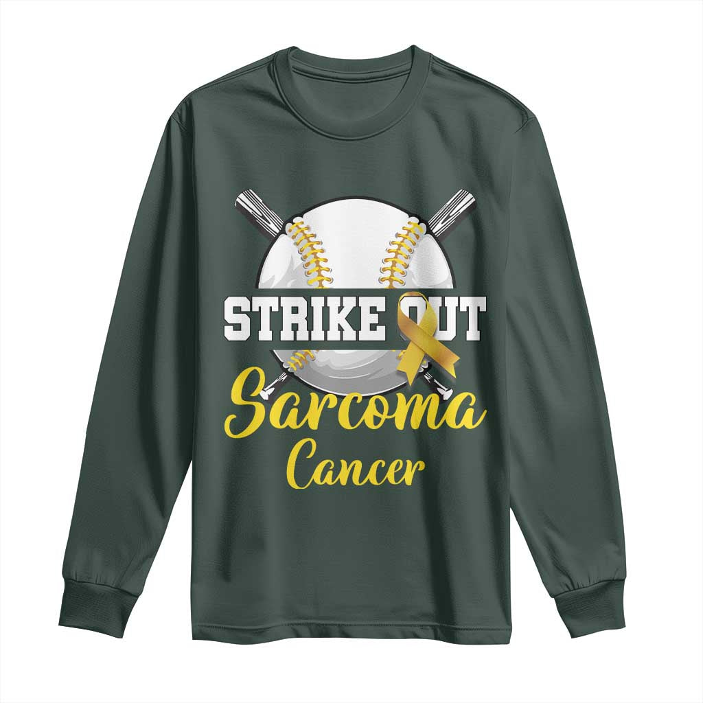 Strike Out Sarcoma Cancer Long Sleeve Shirt Baseball Fight Support Yellow Ribbon
