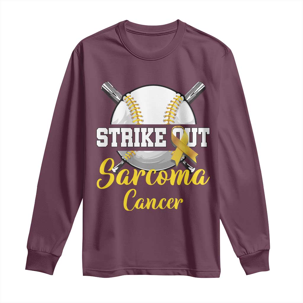 Strike Out Sarcoma Cancer Long Sleeve Shirt Baseball Fight Support Yellow Ribbon