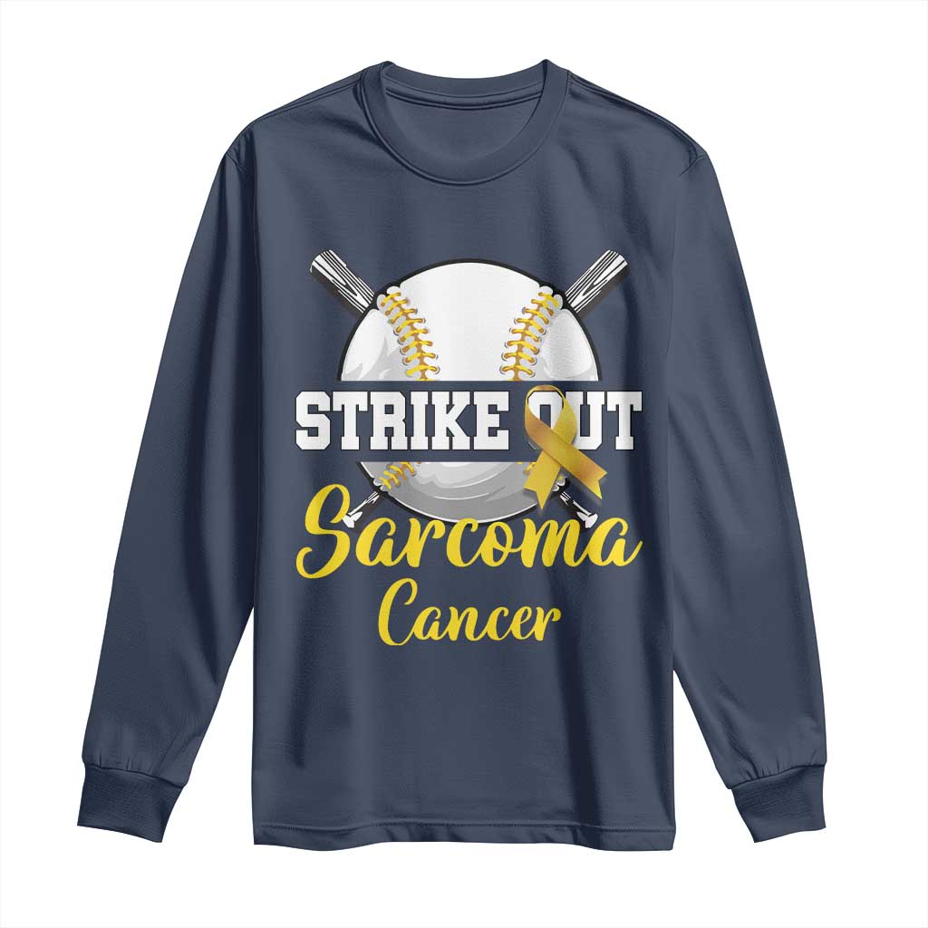Strike Out Sarcoma Cancer Long Sleeve Shirt Baseball Fight Support Yellow Ribbon