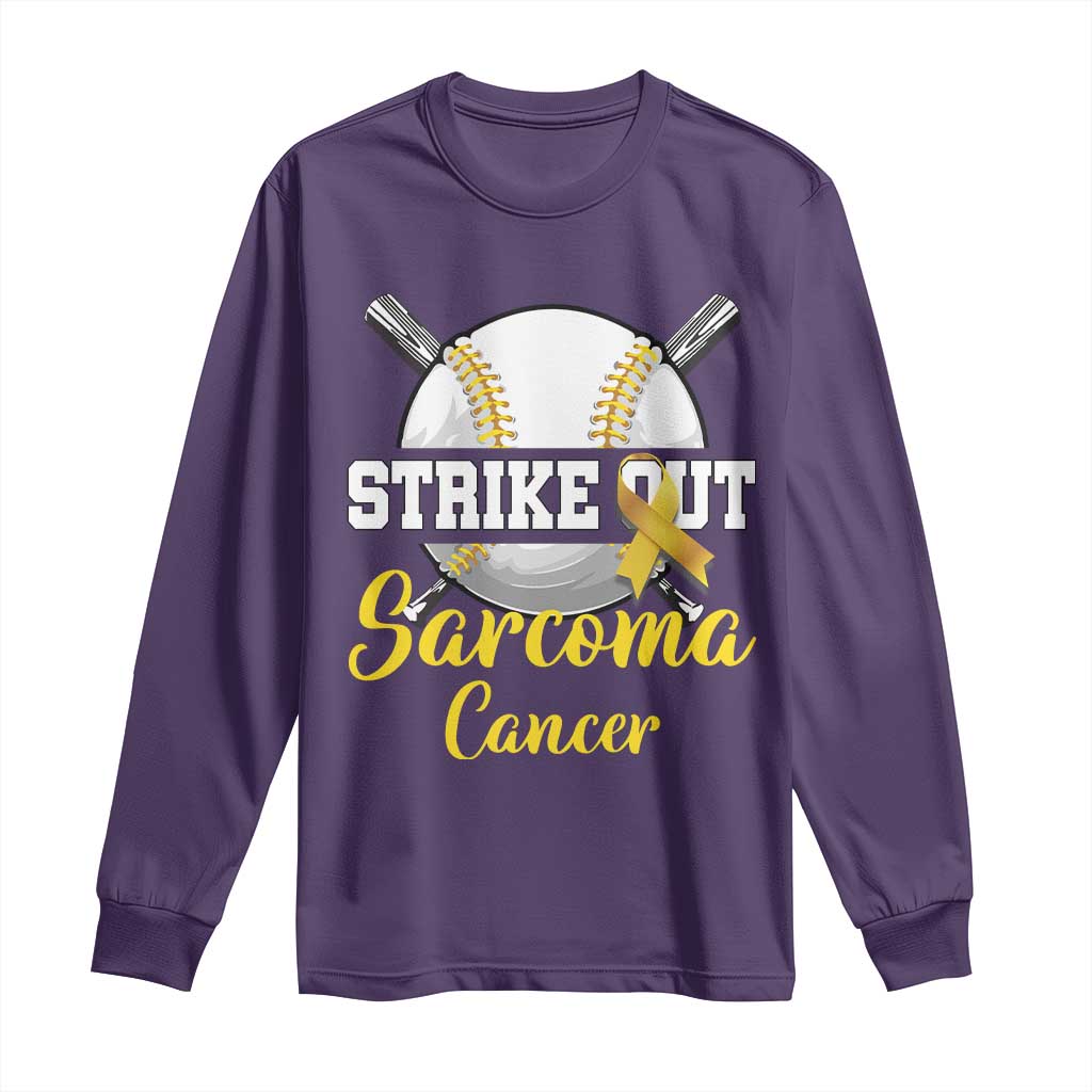 Strike Out Sarcoma Cancer Long Sleeve Shirt Baseball Fight Support Yellow Ribbon