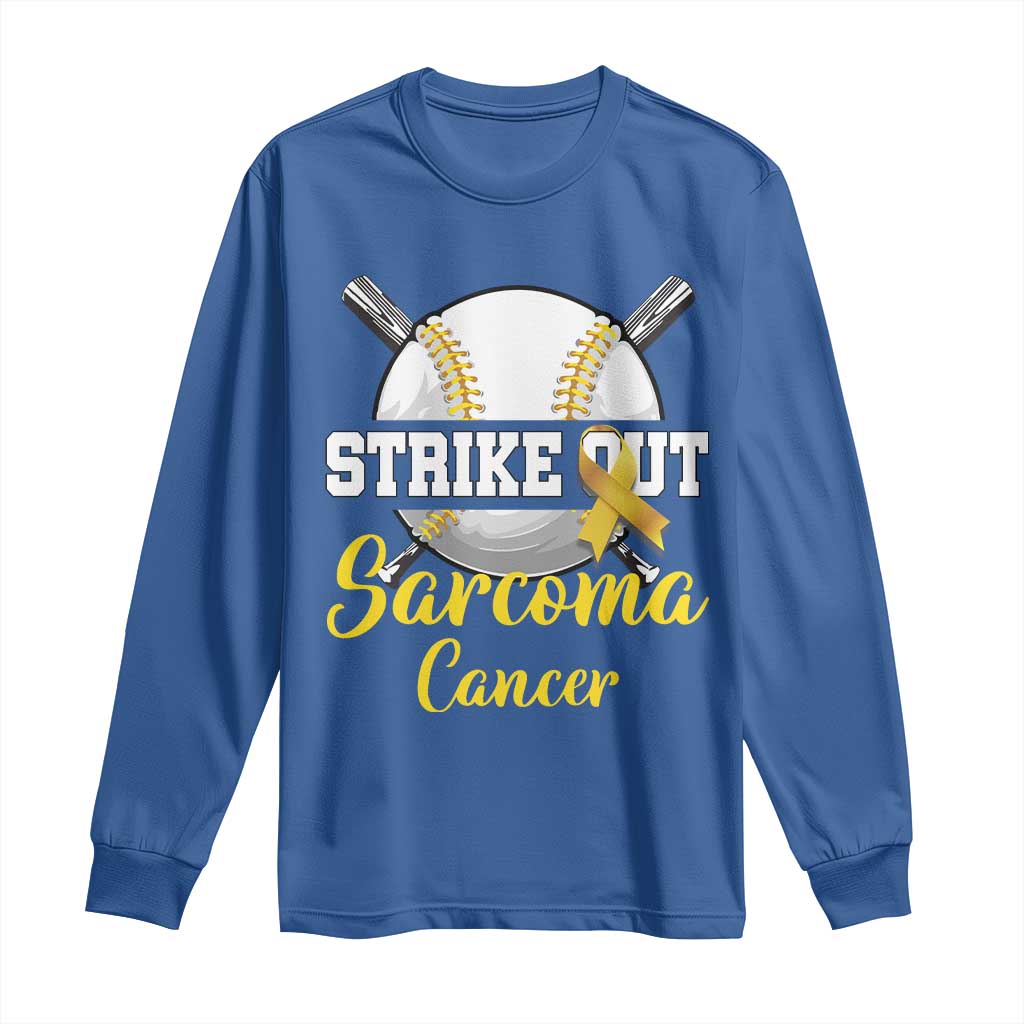Strike Out Sarcoma Cancer Long Sleeve Shirt Baseball Fight Support Yellow Ribbon