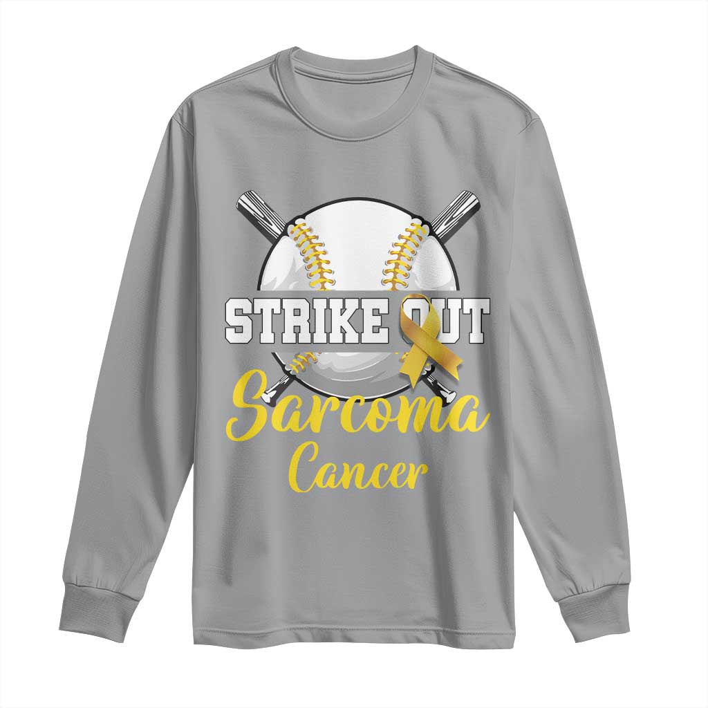 Strike Out Sarcoma Cancer Long Sleeve Shirt Baseball Fight Support Yellow Ribbon