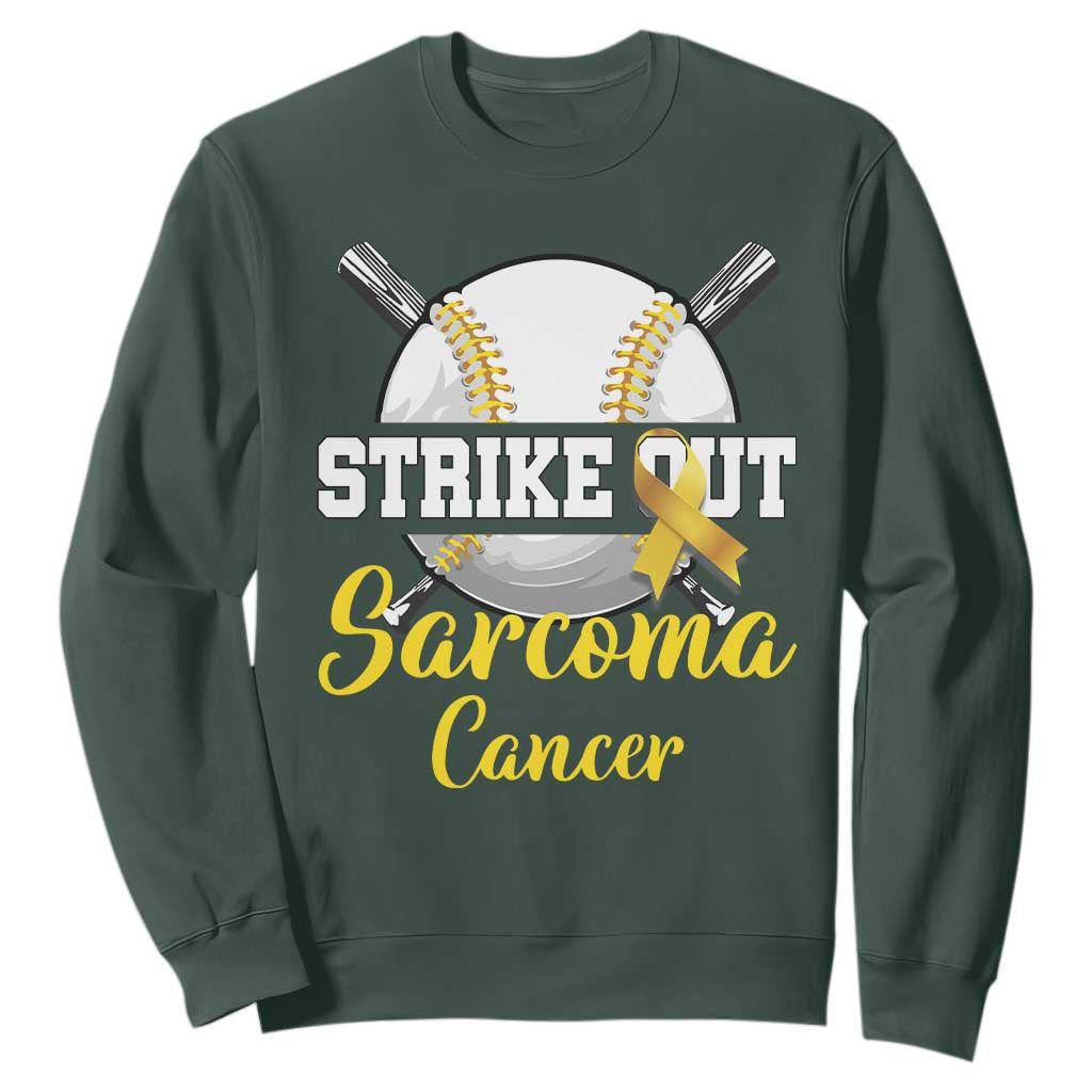 Strike Out Sarcoma Cancer Sweatshirt Baseball Fight Support Yellow Ribbon