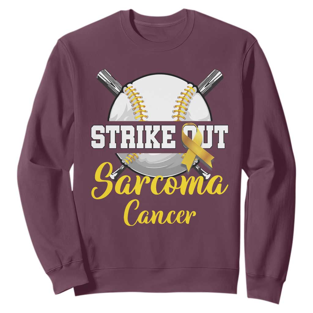 Strike Out Sarcoma Cancer Sweatshirt Baseball Fight Support Yellow Ribbon