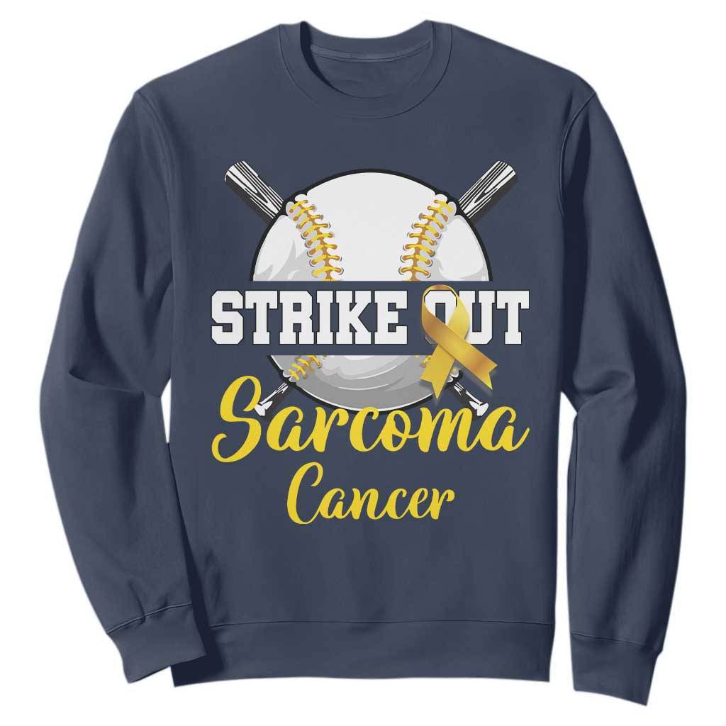 Strike Out Sarcoma Cancer Sweatshirt Baseball Fight Support Yellow Ribbon