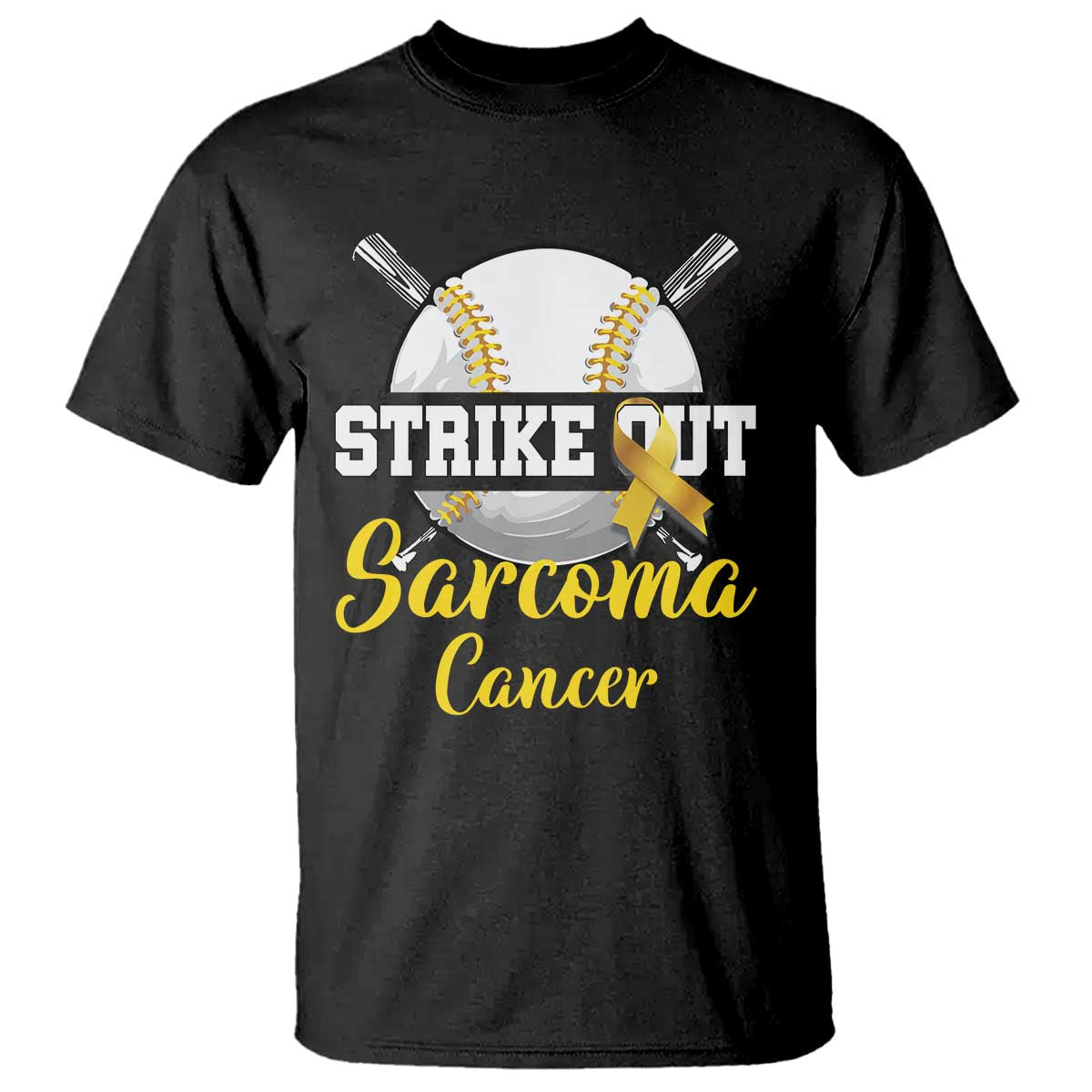 Strike Out Sarcoma Cancer T Shirt Baseball Fight Support Yellow Ribbon