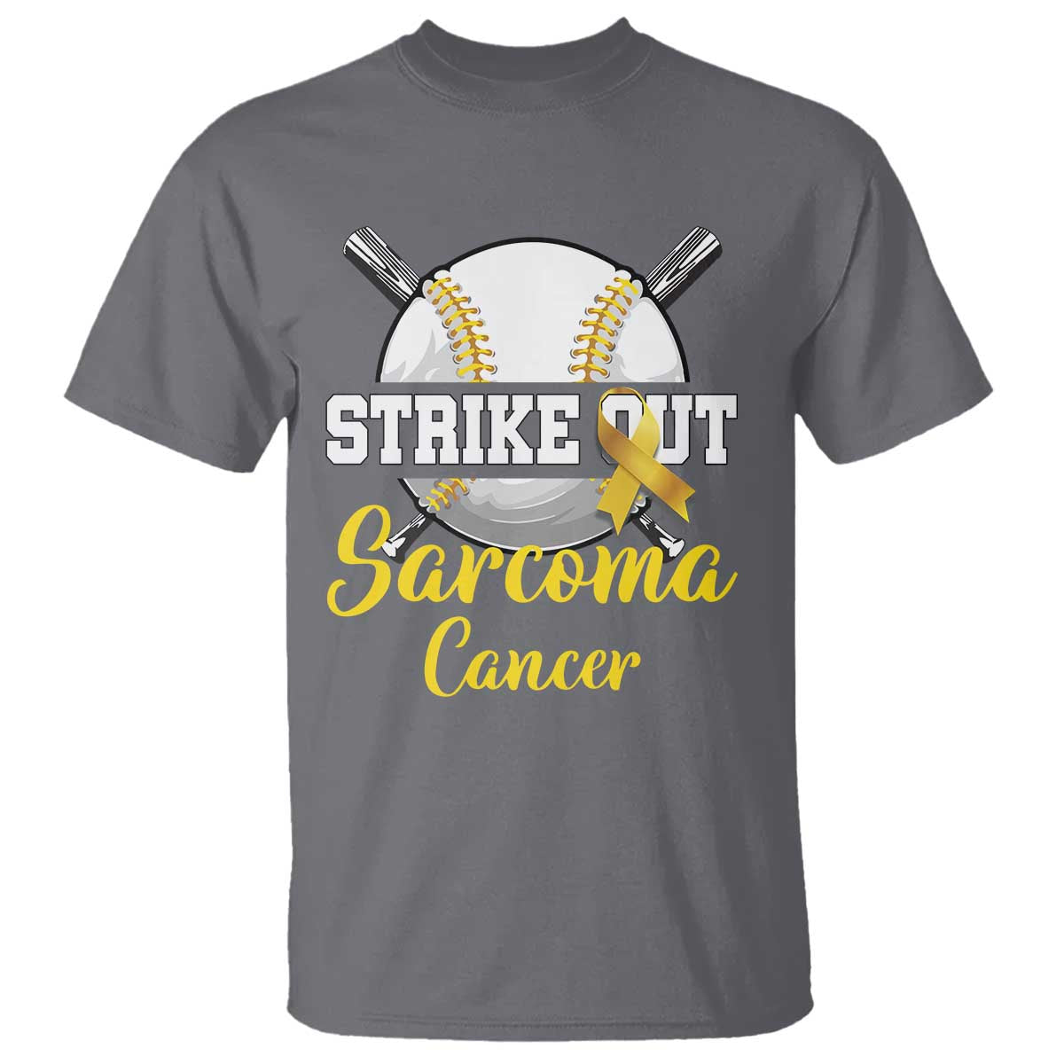 Strike Out Sarcoma Cancer T Shirt Baseball Fight Support Yellow Ribbon