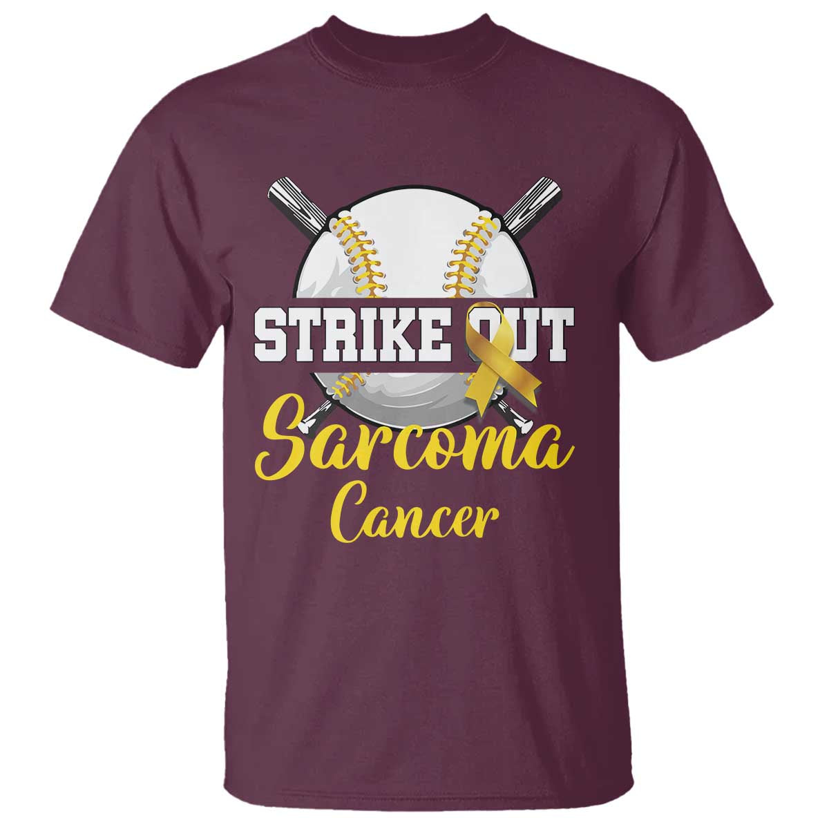 Strike Out Sarcoma Cancer T Shirt Baseball Fight Support Yellow Ribbon
