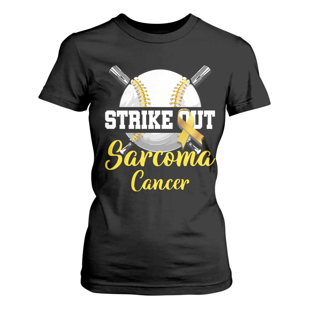 Strike Out Sarcoma Cancer T Shirt For Women Baseball Fight Support Yellow Ribbon