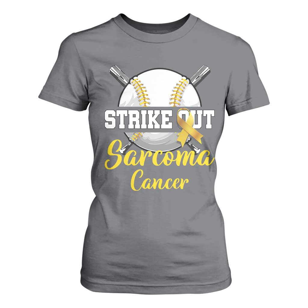 Strike Out Sarcoma Cancer T Shirt For Women Baseball Fight Support Yellow Ribbon