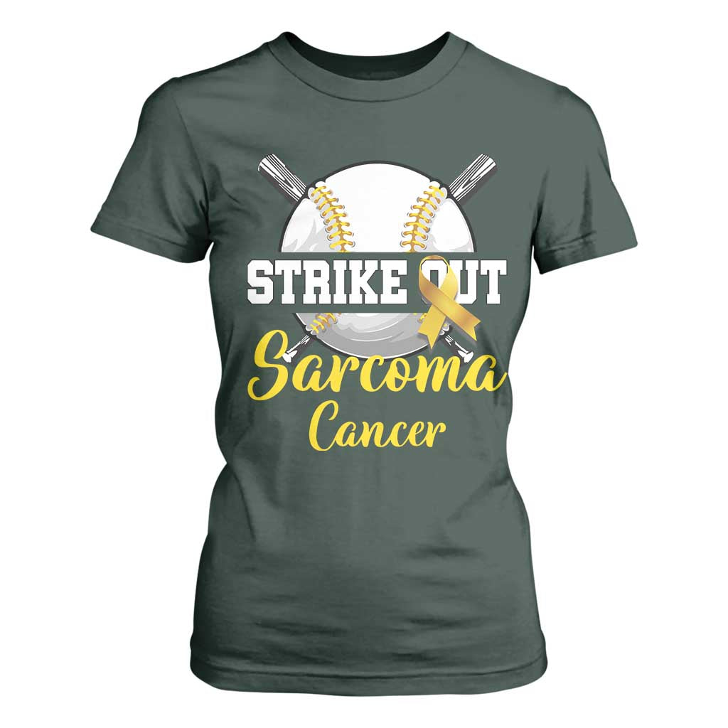 Strike Out Sarcoma Cancer T Shirt For Women Baseball Fight Support Yellow Ribbon