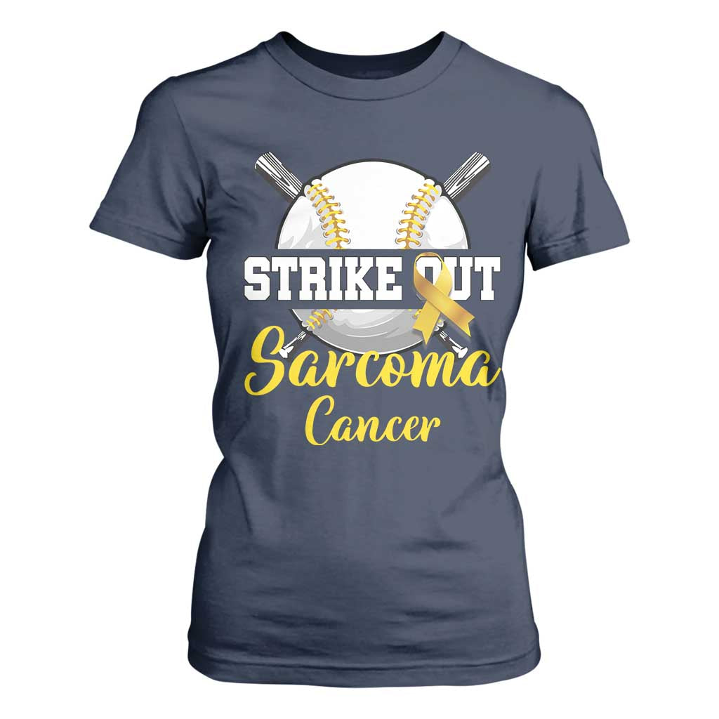 Strike Out Sarcoma Cancer T Shirt For Women Baseball Fight Support Yellow Ribbon