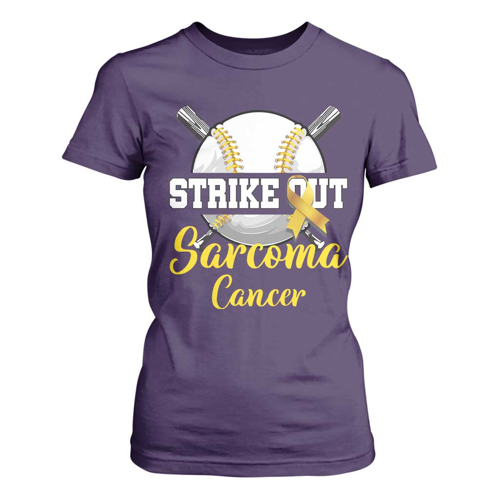 Strike Out Sarcoma Cancer T Shirt For Women Baseball Fight Support Yellow Ribbon