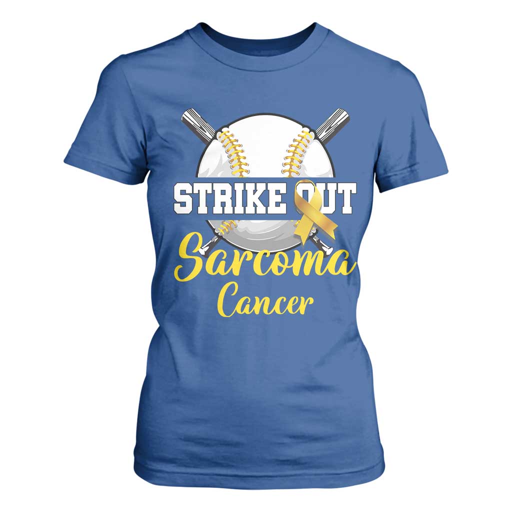 Strike Out Sarcoma Cancer T Shirt For Women Baseball Fight Support Yellow Ribbon
