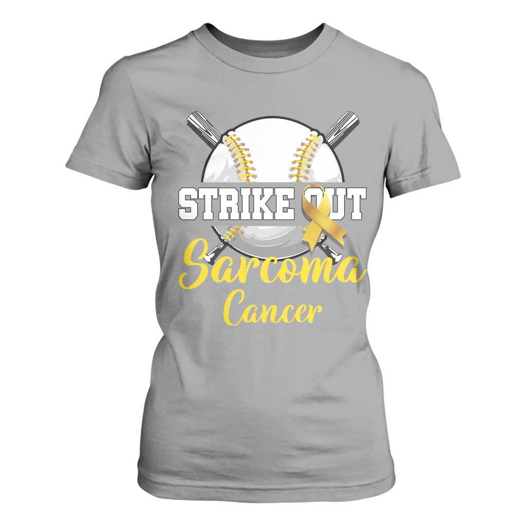 Strike Out Sarcoma Cancer T Shirt For Women Baseball Fight Support Yellow Ribbon