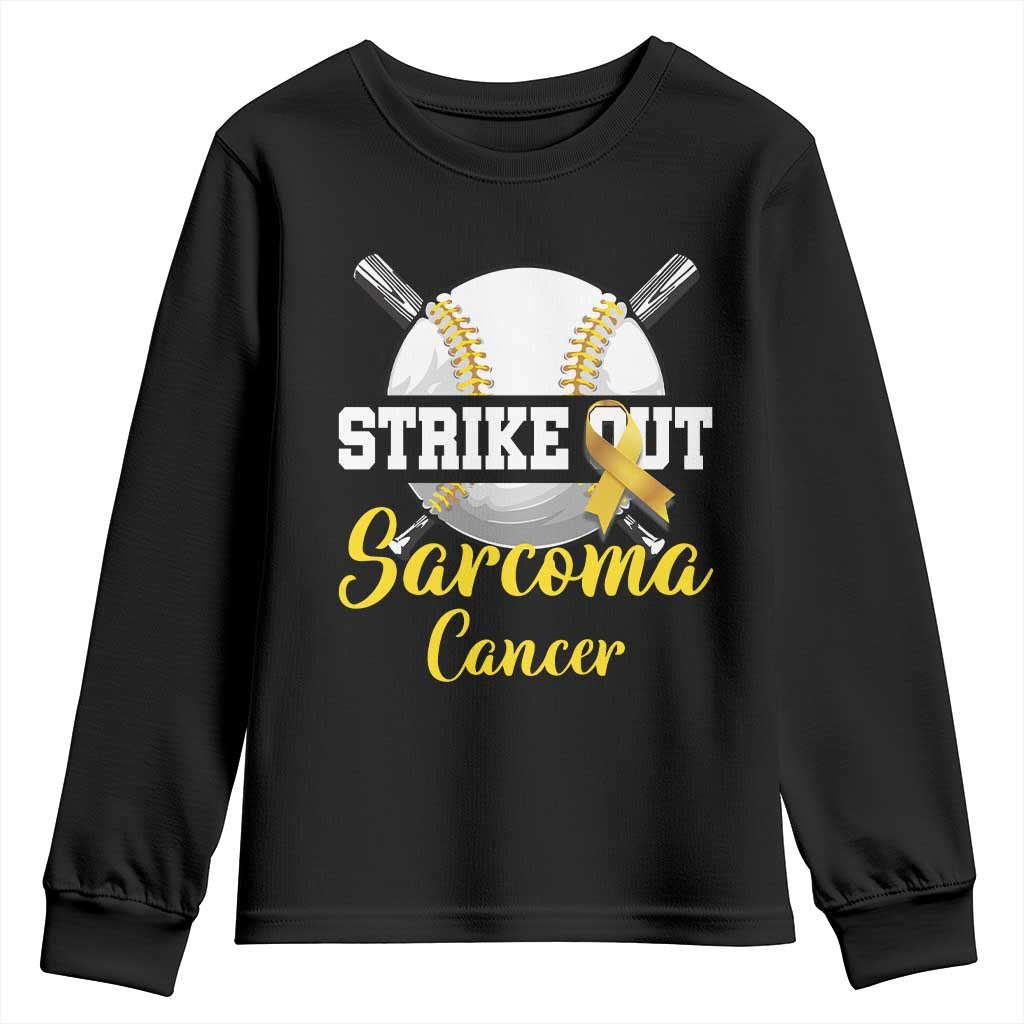 Strike Out Sarcoma Cancer Youth Sweatshirt Baseball Fight Support Yellow Ribbon