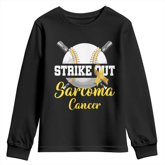 Strike Out Sarcoma Cancer Youth Sweatshirt Baseball Fight Support Yellow Ribbon
