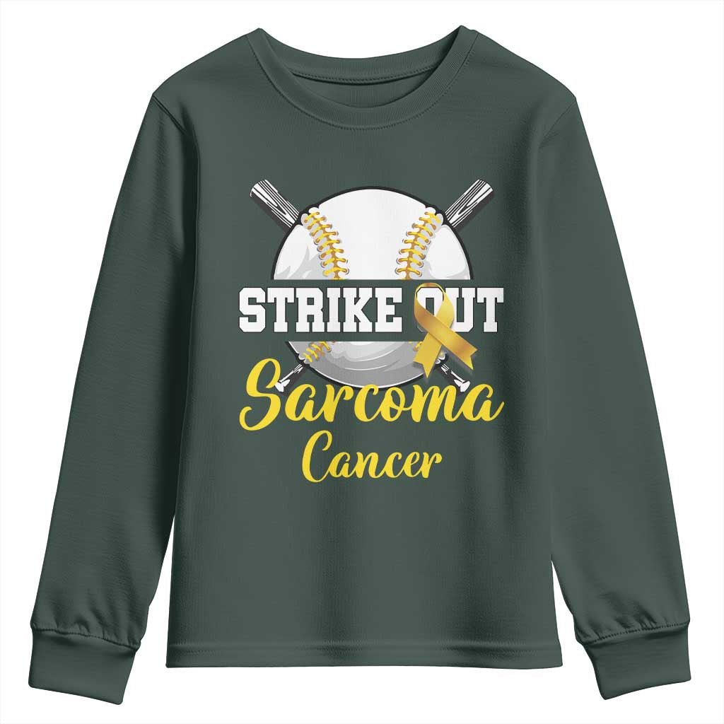 Strike Out Sarcoma Cancer Youth Sweatshirt Baseball Fight Support Yellow Ribbon