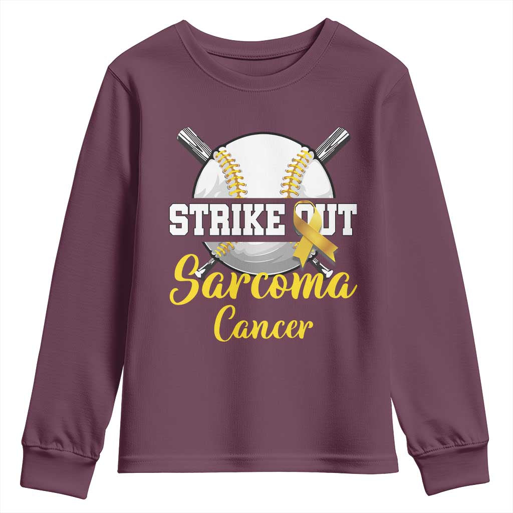 Strike Out Sarcoma Cancer Youth Sweatshirt Baseball Fight Support Yellow Ribbon