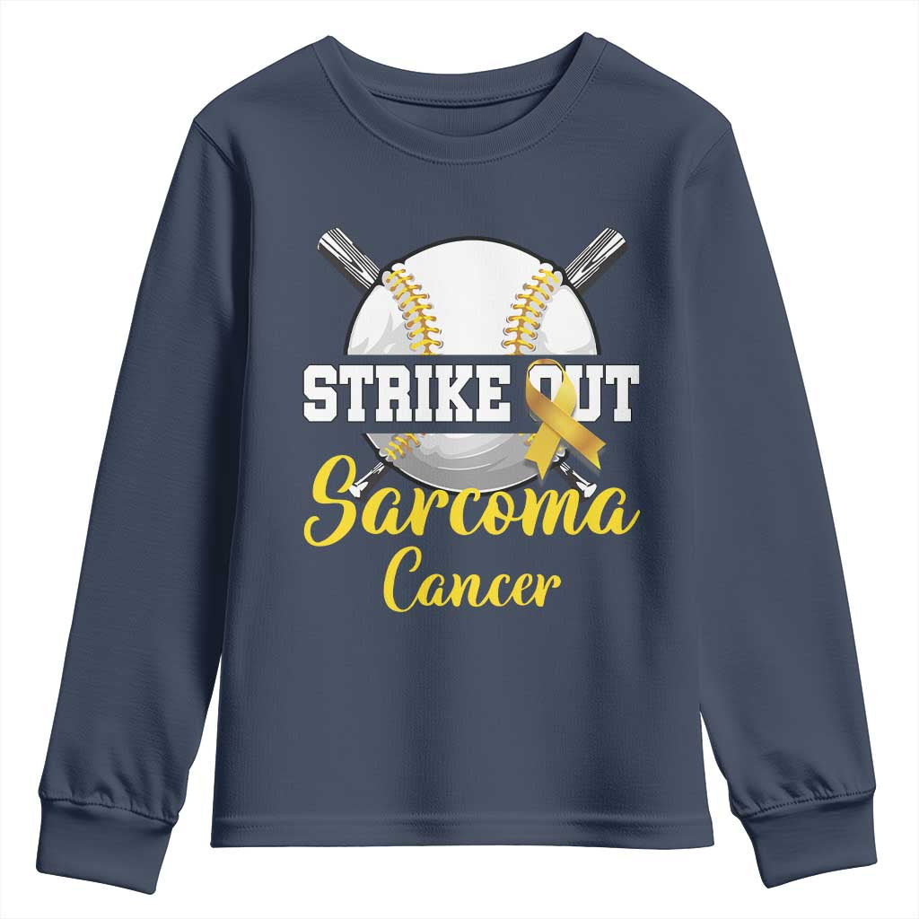 Strike Out Sarcoma Cancer Youth Sweatshirt Baseball Fight Support Yellow Ribbon