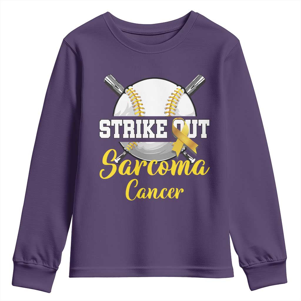 Strike Out Sarcoma Cancer Youth Sweatshirt Baseball Fight Support Yellow Ribbon