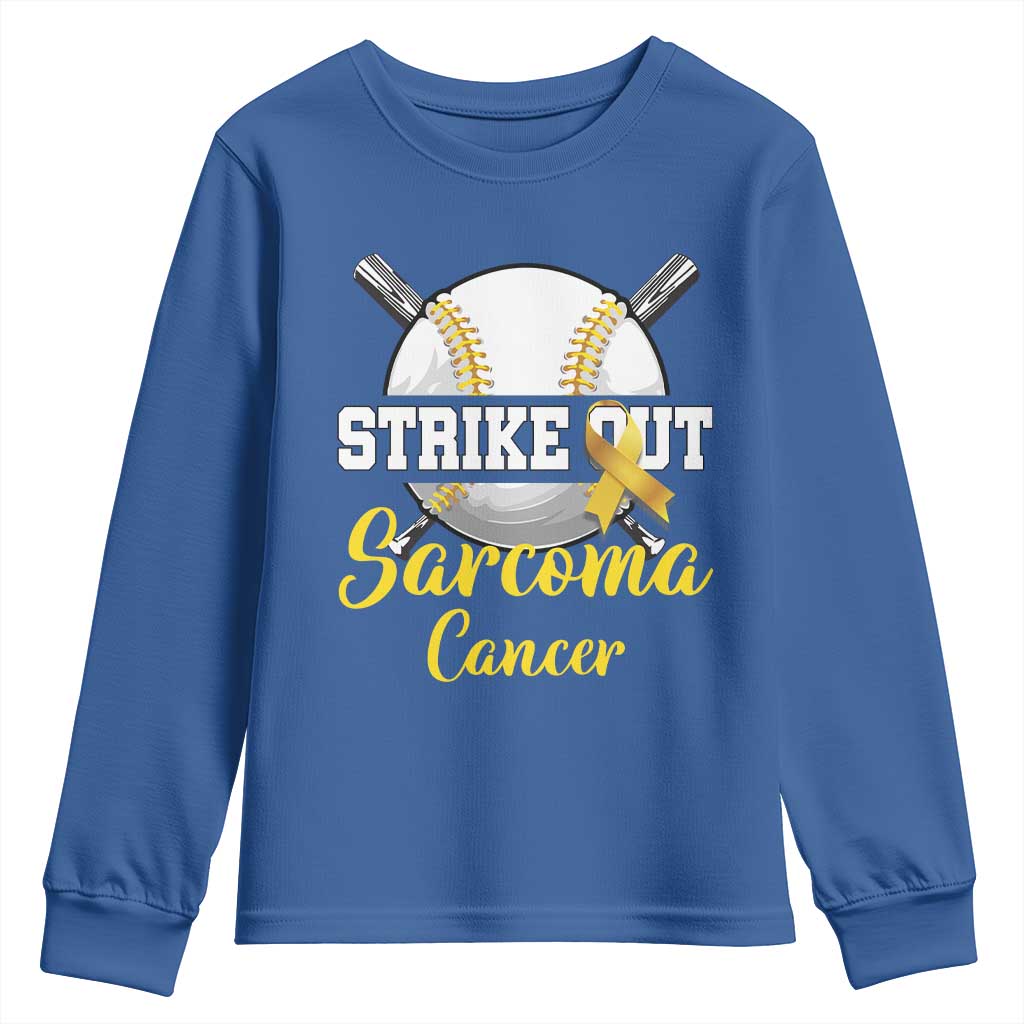 Strike Out Sarcoma Cancer Youth Sweatshirt Baseball Fight Support Yellow Ribbon