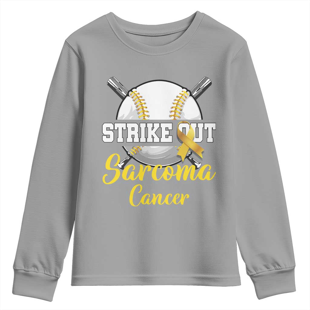 Strike Out Sarcoma Cancer Youth Sweatshirt Baseball Fight Support Yellow Ribbon