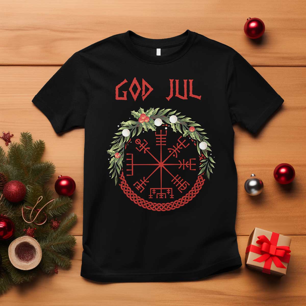 yule-pagan-t-shirt-god-jul-christmas-nordic-vegvisir-wreath