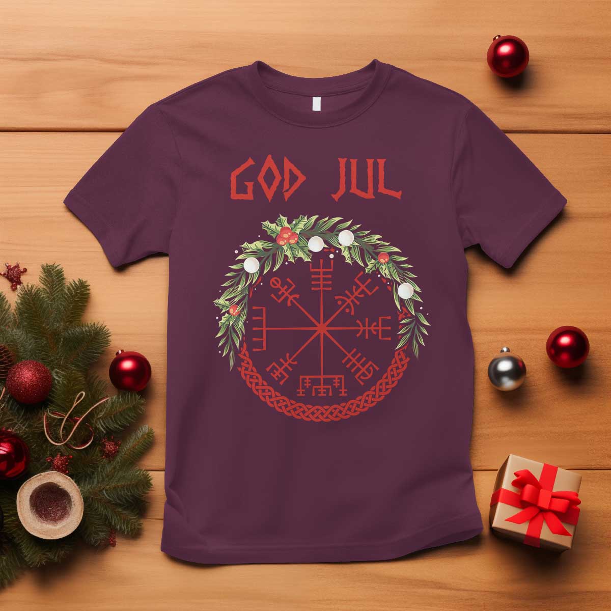 yule-pagan-t-shirt-god-jul-christmas-nordic-vegvisir-wreath