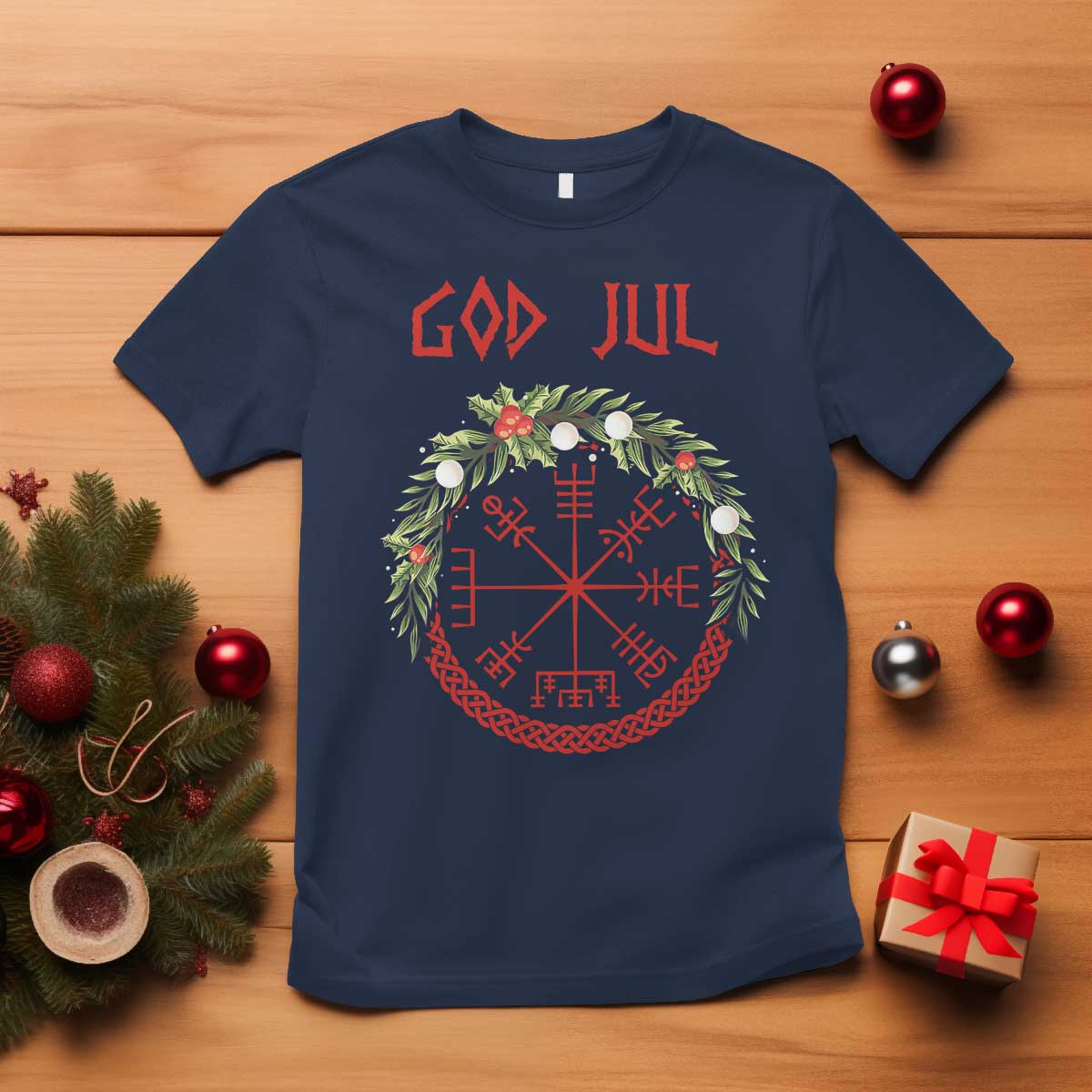 yule-pagan-t-shirt-god-jul-christmas-nordic-vegvisir-wreath