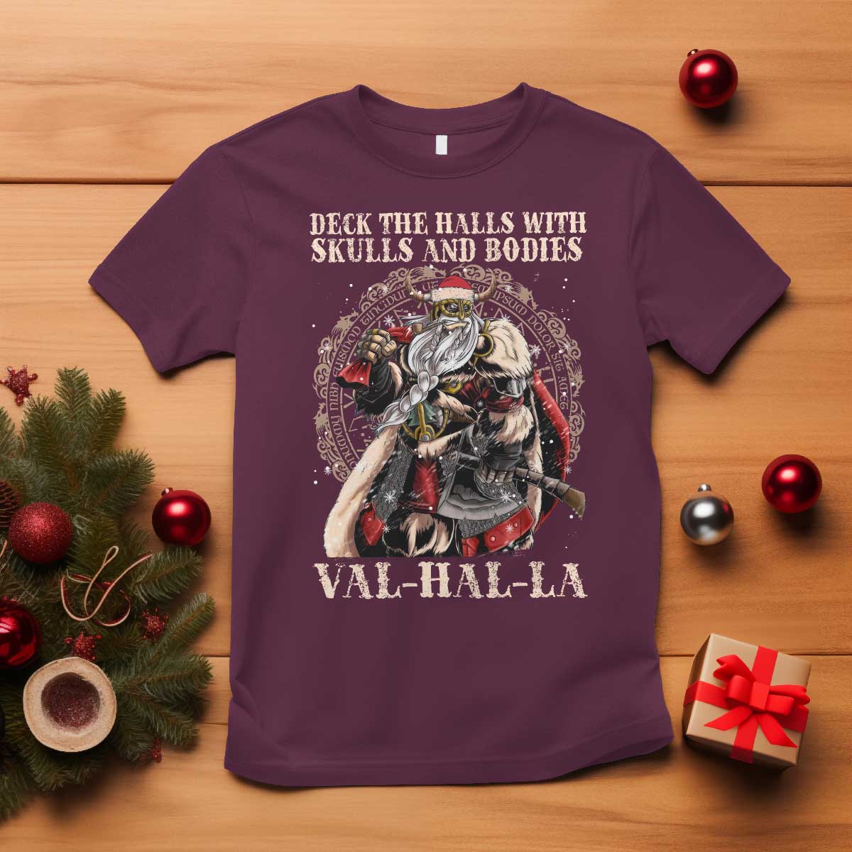 viking-christmas-t-shirt-deck-the-halls-with-skulls-and-bodies-valhalla