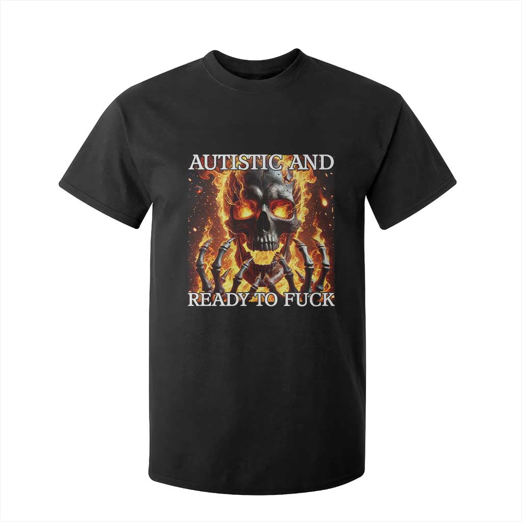 Funny Autistic Fire Skeleton T Shirt For Kid Autism Humor Joke
