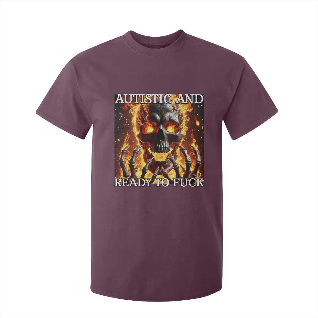 Funny Autistic Fire Skeleton T Shirt For Kid Autism Humor Joke