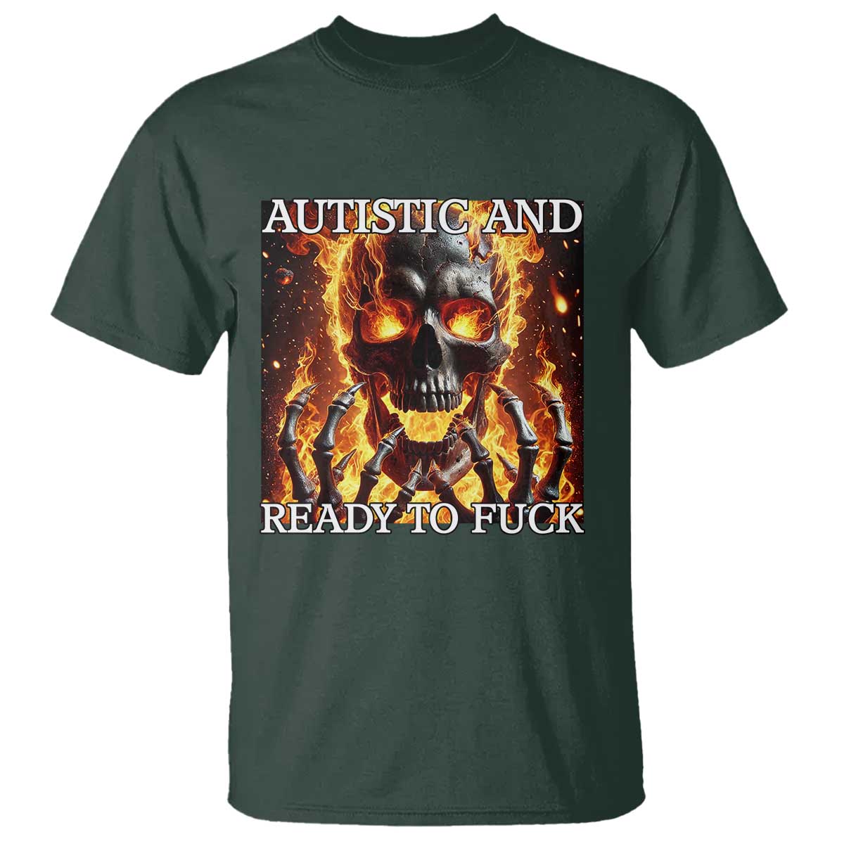 Funny Autistic Fire Skeleton T Shirt Autism Humor Joke