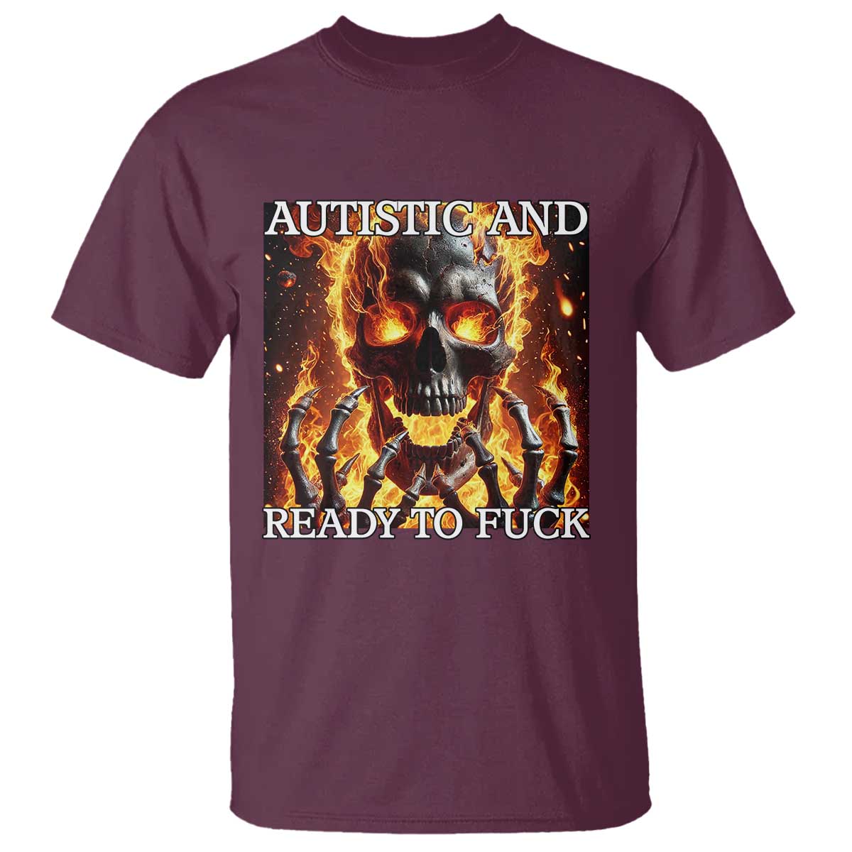 Funny Autistic Fire Skeleton T Shirt Autism Humor Joke