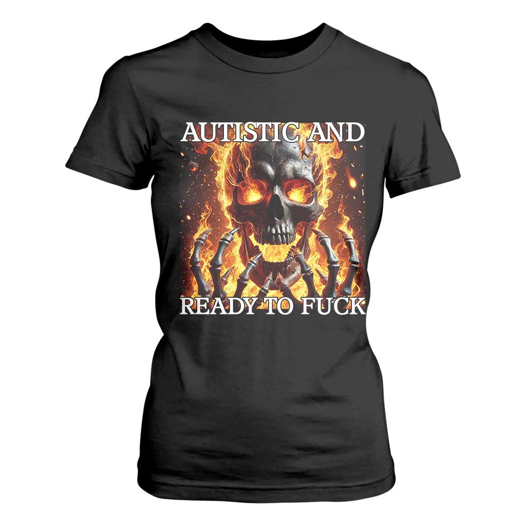 Funny Autistic Fire Skeleton T Shirt For Women Autism Humor Joke