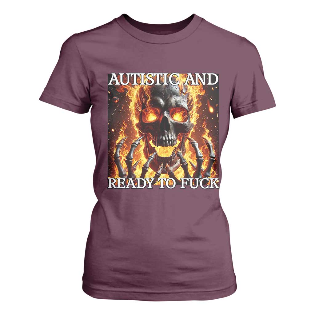 Funny Autistic Fire Skeleton T Shirt For Women Autism Humor Joke