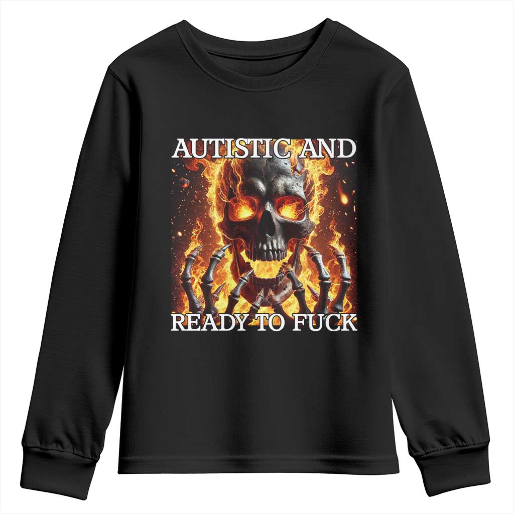 Funny Autistic Fire Skeleton Youth Sweatshirt Autism Humor Joke