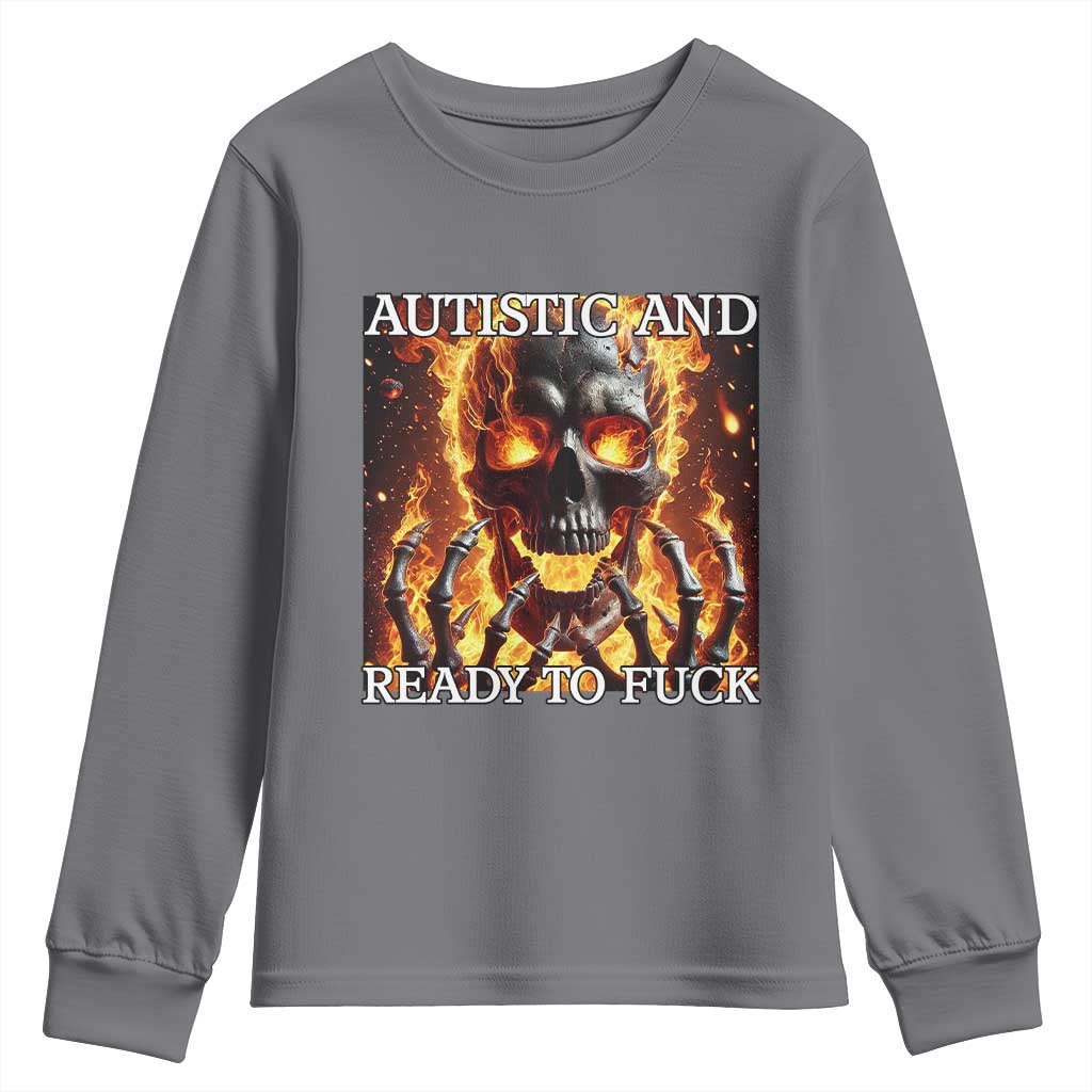 Funny Autistic Fire Skeleton Youth Sweatshirt Autism Humor Joke